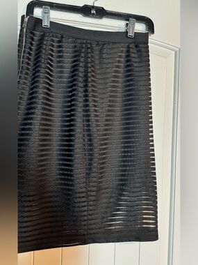 bebe Black Sheer Stripe Pencil Skirt